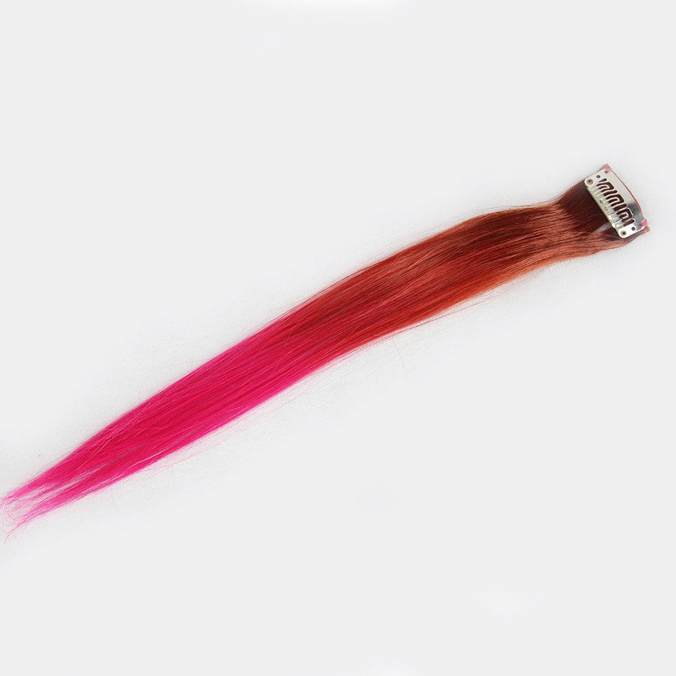 About New 35cm Colorful Gradual Change Stripes Clip In Hair Red Women