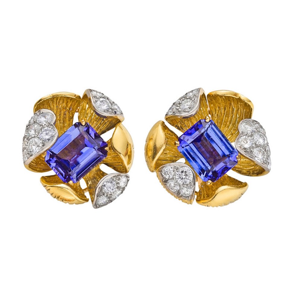 OLGA TRITT Tanzanite amp Diamond Flower Earclips