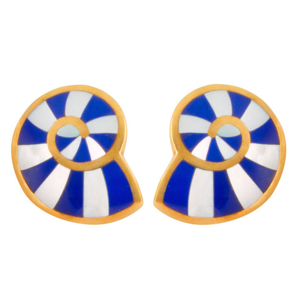 TIFFANY Lapis amp Mother Of Pearl Nautilus Ear Clips