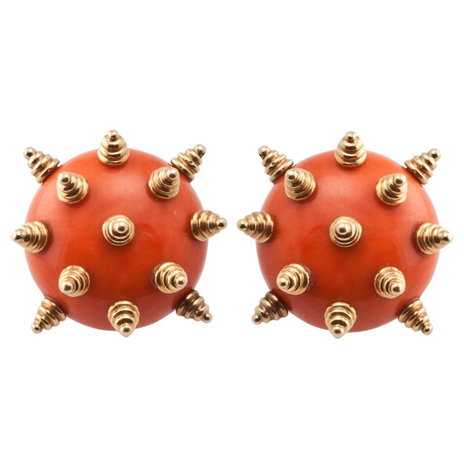 TIFFANY Coral Sea Urchin Earclips