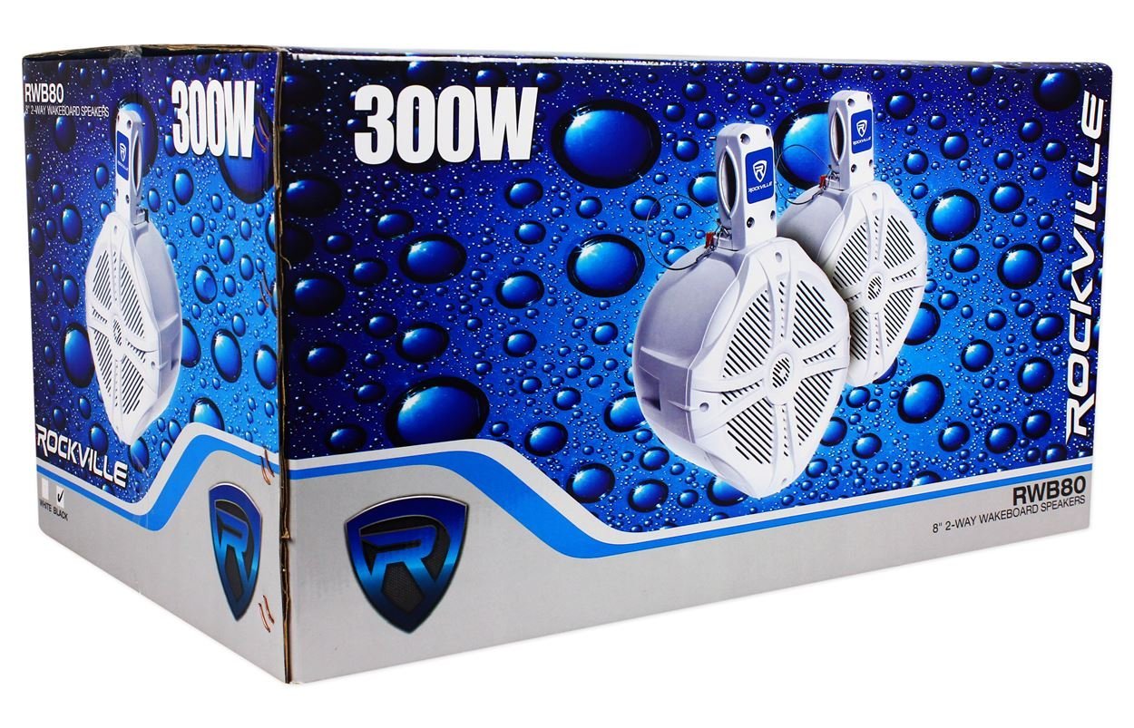 2 Pair Rockville RWB80B 8" Wakeboard Marine Speakers+6 Channel