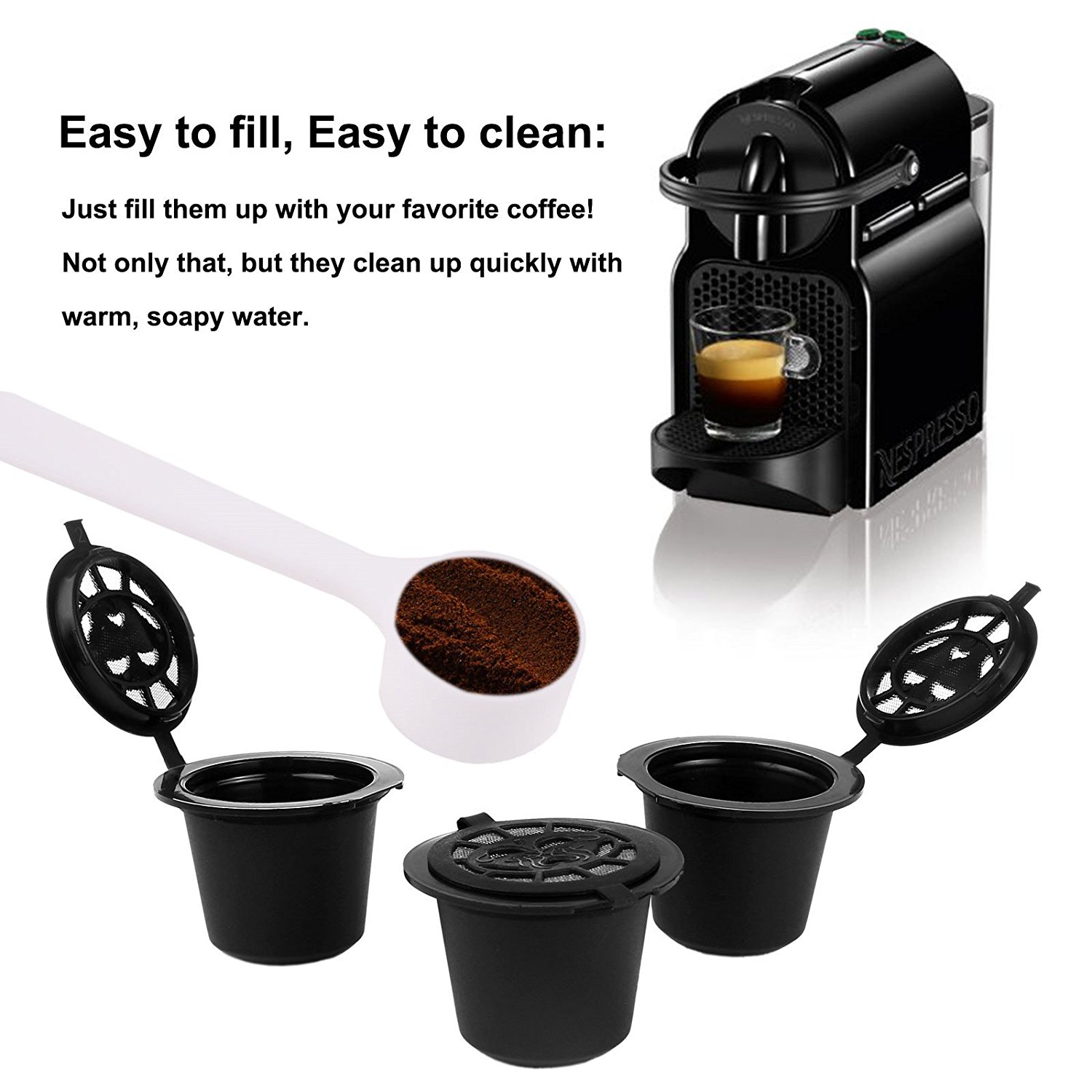 ONEVER 5pcs Reusable Coffee Capsules Cups Espresso Pods Filters For