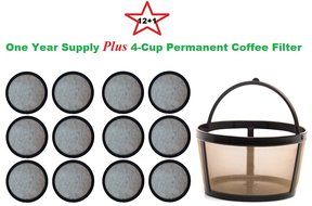 4-Cup Permanent Basket-Style Coffee Filter &amp; a set of 12 Water Filters designed to fit Mr. Coffee 4 Cup Coffeemakers