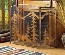Fireplace Screens Rustic Spark Guard Decorative Three Panel Flat Wrought Iron Bronze Antique Mesh Screen
