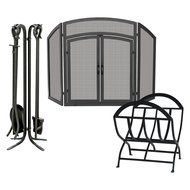 Uniflame Wrought Iron Fireplace Ensemble with Log Rack