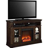 Wood Veneer Brooklyn Fireplace 50'' TV Console, LED Lights, 1400 Watts, 2 Glass Doors, Espresso N2