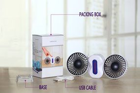 Bluestar Couples Mini Fan Dual Head Portable USB Rechargeable Personal Fan Quiet Operation Desktop Fan with LED... N9