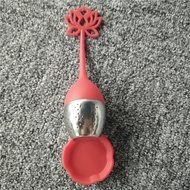 Cute Designed Lotus Shaped Stainless Steel Tea Infuser Teaspoon Silicone Loose Leaf Herb Strainer Filter Blue N2