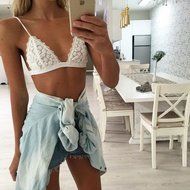 Bra Top ，Beautyvan Comfortable Lingerie Floral Sheer Lace Bra Top Seamless Bralette Cup (L, White) N2