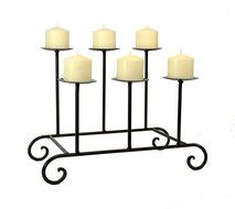 Laredo Iron Fireplace Candle Holder, Six Pillar-13 5/8 Inches High by 19 Inches Wide. 9 7/8 Deep. Dark Bronze...