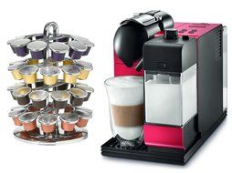 DeLonghi Lattissima Plus EN520R Red Nespresso Capsule Espresso and Cappuccino Machine with Bonus 40 Capsule Carousel