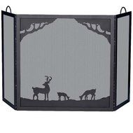Uniflame S-1333 30" High Deluxe 3-Panel Black Wrought Iron Screen with Deer In F, Black Wrought Iron