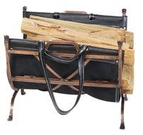 UniFlame Antique Copper Wrought Iron Log Holder with Black Leather Carrier