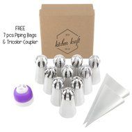 17 pcs Sphere Ball Russian Piping Tips Set - 10 Icing Tips (XXL Size) + FREE 7 Piping Bags (Made in USA) + Tricolor...
