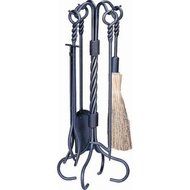 4 Piece Ring Swirl Hand Bronze Fire Tool Set With Stand Material: Bronze