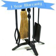 WoodEze FTKB05685TA 5 Piece Black Wrought Iron Fireplace Tool Set with Twist Design N3