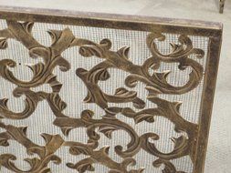 Leaf and Scroll Gold Single Panel Flat Fireplace Screen N2