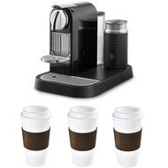 Nespresso Espresso Maker w/Aeroccino Milk Frother Reusable To Go Mug 3-Pack (Brown) Bundle includes Espresso Maker...