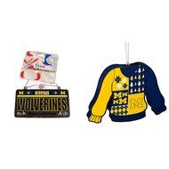 NCAA Michigan Wolverines Metal License Plate Christmas Ornament Foam Ugly Sweater Bundle 2 Pack By Forever Collectibles