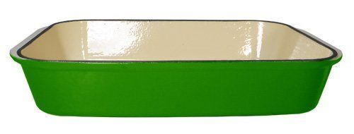 Fancy Cook Home Kitchen Decorative Enameled Cast Iron Green Rectangular Roasting Dish Lasagna Pan 16"