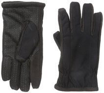 Isotoner Men&#039;s smarTouch 3-Finger Tech Stretch Gloves with Front Partial Gather &amp; Silicon Gripper Palm, Fleece...