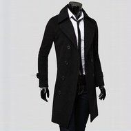 Men's Jacket,Laimeng Winter Slim Stylish Trench Coat Double Breasted Long Jacket Parka (M, Khaki)