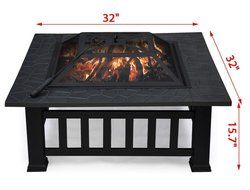 Yaheetech 32-Inch Patio Garden Light Fire Pit with Cover, Black N6