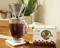 European Stainless Steel Single Cup Pour Over and Hand Drip Coffee Dripper / Filter with Stand | For Brewing Methods