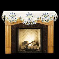 19" X 90" Wide Fireplace Mantel Scarf with Blue and White Blue Bonnets and Cut Work N2