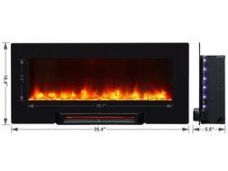 PuraFlame Provo 36- Inch Remote Control Portable &amp; Wall Mounted Flat Panel Fireplace Heater, 1350W, Black N7