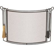 Bowed Fireplace Screen w Hearth Tools in Iron Finish