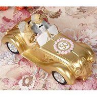 BuW Cake Toppers Golden Marriage Couples in A Golde Car 50th Anniversary Cake Topper