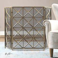 Geometric Diamond Champagne Fireplace Screen Contemporary