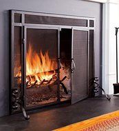 44"W x 33"H Solid Steel Flat Guard Fire Screen With Doors, in Black N3