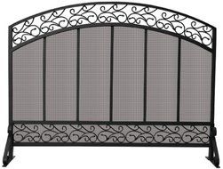 Uniflame, S-1324, Single Panel Black Wrought Iron Screen with Hammered Copper Top Trim