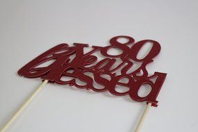 All About Details Red 80-Years-Blessed Cake Topper