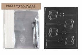 Dress My Cupcake DMCKITB065 Chocolate Candy Lollipop Packaging Kit with Mold, Baby Shower, Chubby Baby Feet Lollipop