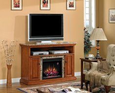ClassicFlame 23MM1424-W276 Brighton TV Stand for TVs up to 60", Golden Honey (Electric Fireplace Insert sold separately) N2