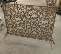 Leaf and Scroll Gold Single Panel Flat Fireplace Screen N4