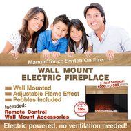 Electric Fireplace Wall Mount Space Heater Ventless Wall Mounted 750 Watt or 1500 Watt Wooden Front Finish Quartz... N2