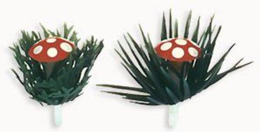 Item#44590 - Mushroom Toadstool Plant Cake / Cupcake Decoration Picks 12 ct