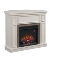 Hampton Bay Granville 43 in. Electric Fireplace in Antique White with Faux Stone Surround
