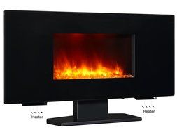 PuraFlame Galena Black 36 inch Remote Control Portable &amp; Wall-mounted Flat Panel Fireplace Heater, 13 Multi-color... N6