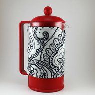French Press Cozy, Cafetiere Cosy, 8 cup, Handmade, Black and White, Paisley