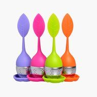 Ilyever Tea Infuser-Set of 4 Silicone Handle Stainless Steel Strainer Drip Tray Included - Loose Tea Steeper -... N2