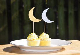 Zaffron Silver and Gold Mix Crescent Moon Cupcake Toppers and Party Picks (12 pack)