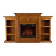 Electric Fireplace with Open Bookcase , Glazed Pine N2