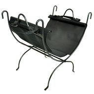 Wrought Iron Log Rack with Black Canvas Firewood Carrier | Perfect For The Hearth or Next to Your Wood Stove N3