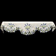 19" X 90" Wide Fireplace Mantel Scarf with Blue and White Blue Bonnets and Cut Work N3