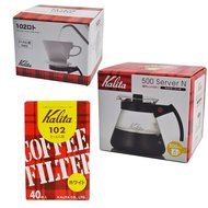 Three Kalita 102 Series Coffee Products &ndash; Server, Porcelain Dripper and 40 Paper Filters